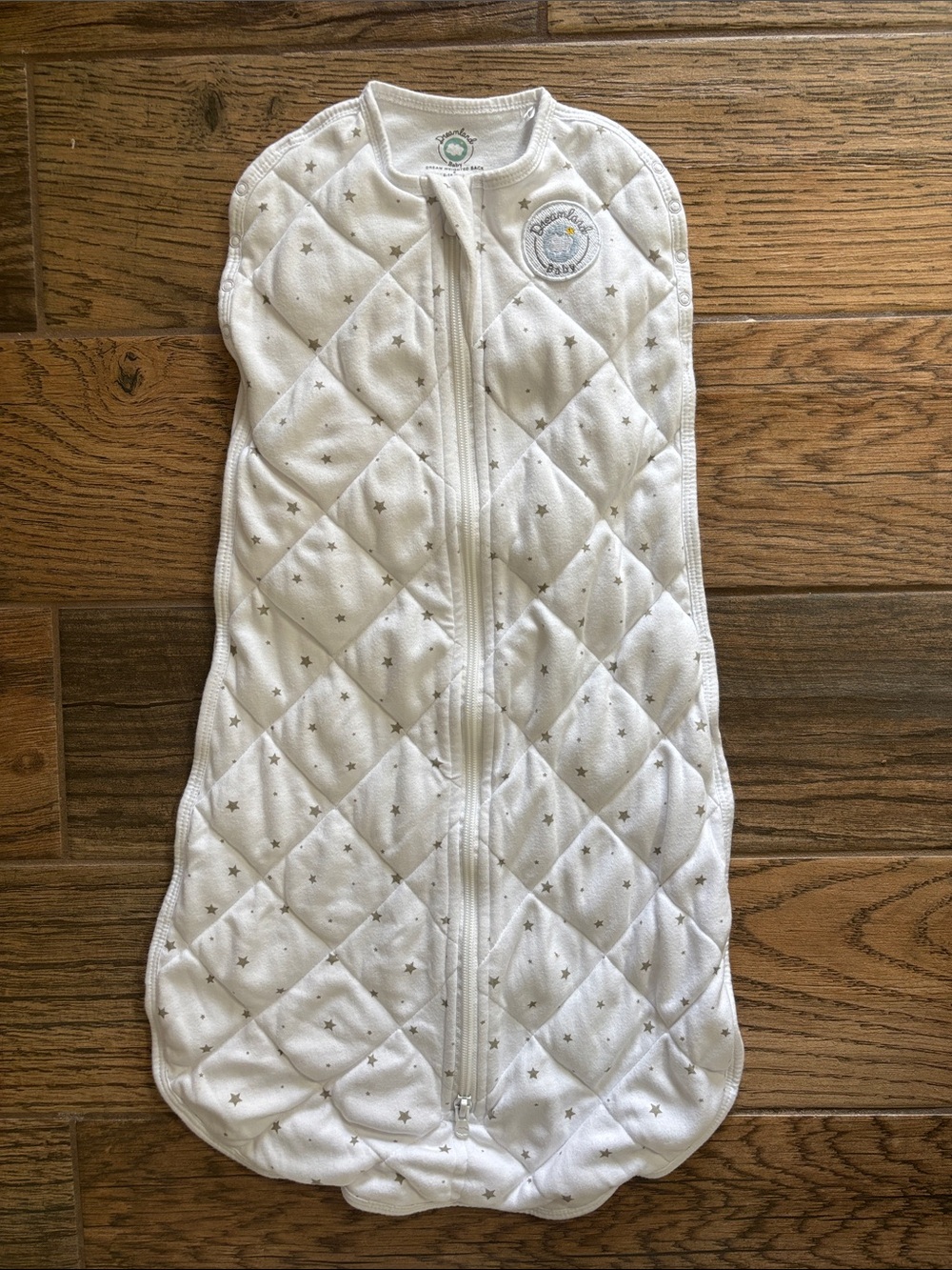 Quilted White Star-Print Weighted Baby Sleep Sack with Front Zip